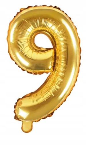 Balon Foliowy Cyfra 9 Złoty Urodzinowy 35 Cm