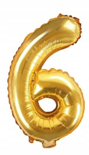Balon Foliowy Cyfra 6 Złoty Urodzinowy 35 Cm