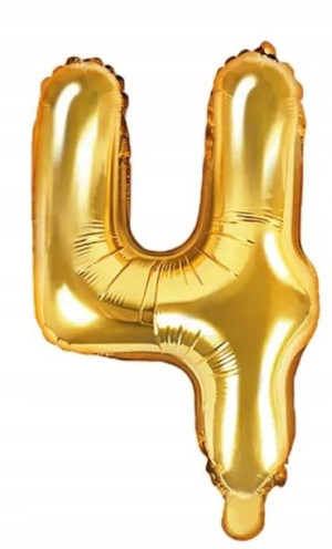 Balon Foliowy Cyfra 4 Złoty Urodzinowy 35 Cm
