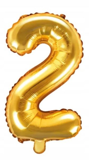 Balon Foliowy Cyfra 2 Złoty Urodzinowy 35 Cm