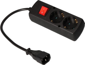 Adapter Przejściówka UPS wtyk C14 2 gniazda Schuko z wyłącznikiem