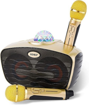Maszyna Do Karaoke AUX Bluetooth 2 Mikrofony Złoty