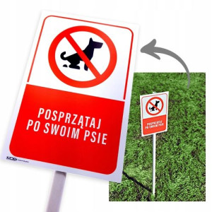 Tabliczka na trawnik SPRZĄTAJ PO SWOIM PSIE słupek 50cm