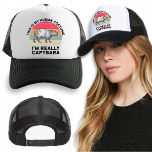 CZAPKA CZARNA Z Daszkiem Na Wiosnę CAPYBARA Wzory