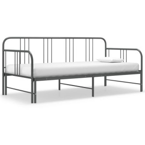 Sofa z wysuwaną ramą łóżka, szara, metalowa, 90x200 cm