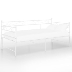 Sofa z wysuwaną ramą łóżka, biała, metalowa, 90x200 cm