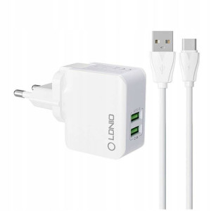 SZYBKA Ładowarka sieciowa 2xUSB + kabel USB-C