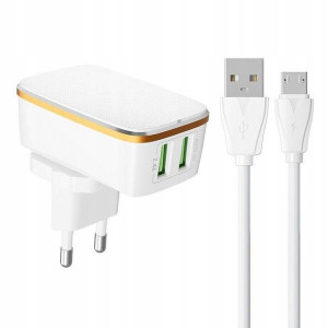 SZYBKA Ładowarka sieciowa 2xUSB + kabel MICRO