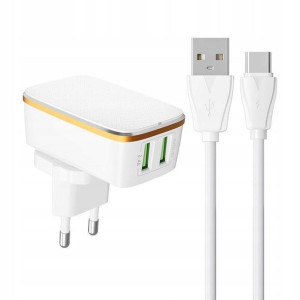 SZYBKA Ładowarka sieciowa 2xUSB + kabel USB-C