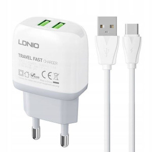 Ładowarka sieciowa LDNIO A2219 2USB + kabel USB-C