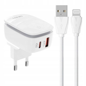 SZYBKA Ładowarka Sieciowa USB USB-C + kabel LAMPKA
