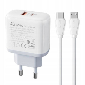 SZYBKA Ładowarka Sieciowa USB USB-C 45W +Micro USB