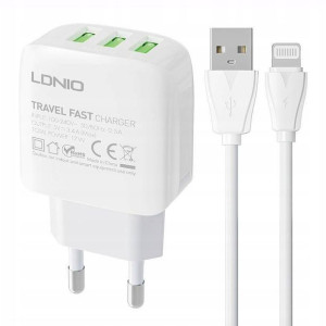SZYBKA Ładowarka sieciowa 3xUSB + kabel Lightning