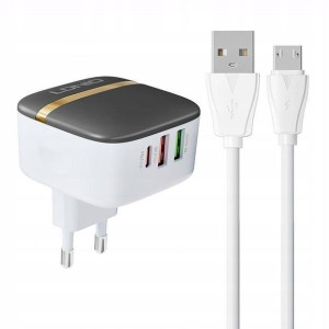 SZYBKA Ładowarka sieciowa 2xUSB USB-C 32W + MICRO