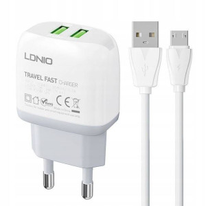 SZYBKA Ładowarka sieciowa 2xUSB + kabel MICRO