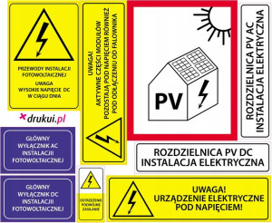 Naklejki ostrzegawcze elektryczne FOTOWOLTAIKA PV