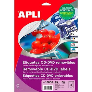 Kleje/Etykiety Apli Ø 114 mm Matowy CD/DVD Biały 25 Kartki