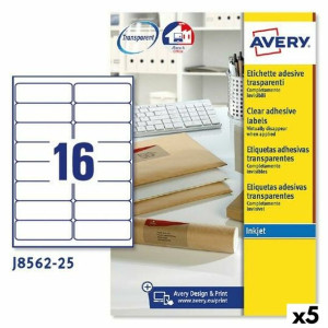 Etykiety do Drukarki Avery J8562 25 Kartki 99,1 x 33,9 mm Przezroczysty (5