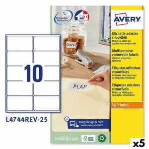 Etykiety do Drukarki Avery L4744REV 96 x 50,8 mm Biały 25 Kartki (5 Sztuk)