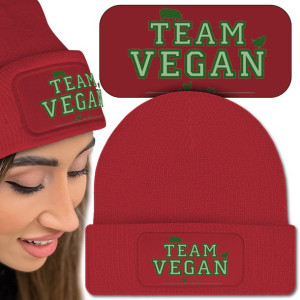 Ciepła Czapka Zimowa Czerwona TEAM VEGAN Top Wzory