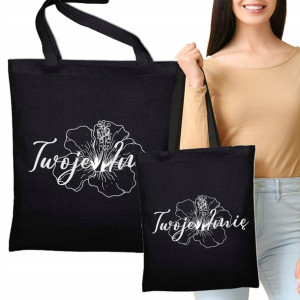 Personalizowana TORBA EKO Bawełniana Czarna Kwiat