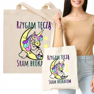 Torba Beż Na Prezent Unicorn RZYGAM TĘCZĄ Wzory