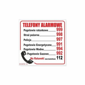 KORFED Tabliczka Telefony alarmowe 15x15 cm x 1 szt.