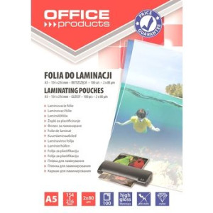 Folia do laminowania OFFICE PRODUCTS A5 2x80mikr błyszcząca 100szt transpar