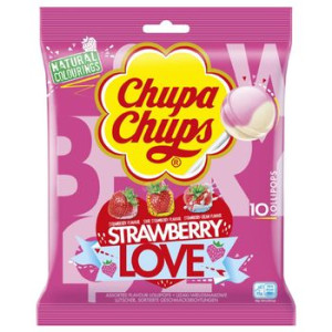 Chupa Chups Lizaki Strawberry Love o smaku truskawkowym, truskawkowo - śmie