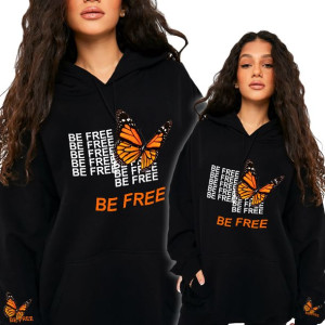 Bluza Czarna Damska Z Kapturem BE FREE MOTYL - M
