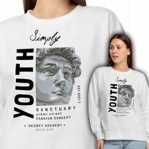 Wygodna Damska Bluza Biała SIMPLY YOUTH Wzory - M