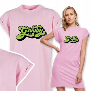 Wygodna Sukienka T-Shirt GROOVY Napisy Wzory - S