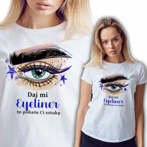 Koszulka Damska Biała EYELINER SZTUKA Top Wzory -S