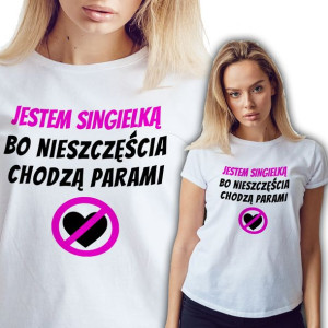 Koszulka DAMSKA Biała JESTEM SINGIELKĄ Wzory - XS