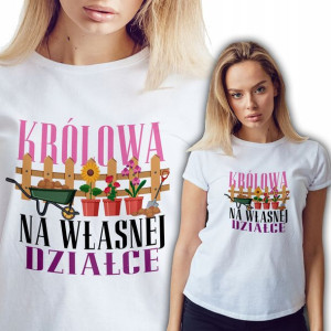 Koszulka Damska Biała KRÓLOWA NA DZIAŁCE Wz - L