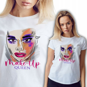 Koszulka Damska Biała MAKE UP QUEEN Wzory - XXL