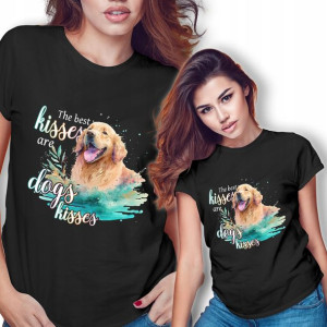 Koszulka Damska Czarna Dla Psiary DOG KISSES Wz L