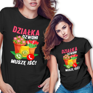 Koszulka Damska Czarna DZIAŁKA DZWONI Wzory - XL