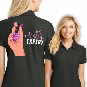 Koszulka Damska Polo Czarna NAILS EXPERT Wzory - S