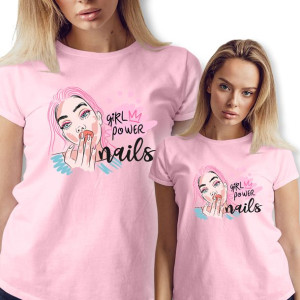 Koszulka Damska Różowa GIRL POWER NAILS Wzory XS