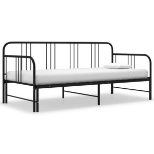 Sofa z wysuwaną ramą łóżka, czarna, metalowa, 90x200 cm