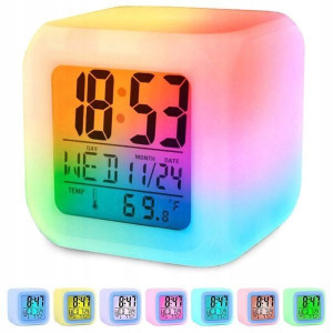 Budzik Zegar Termometr Lcd Kameleon Świecący Led