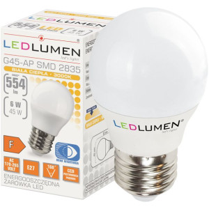Żarówka LED E27 KULKA G45 6W=45W 554lm CCD Ciepła LEDLUMEN
