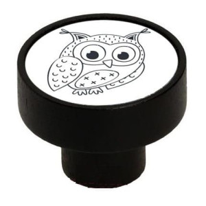 Gałka meblowa loft  Dziecięca Drewniana GD08, Czarny mat , Sowa V108