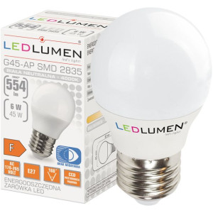 Żarówka LED E27 KULKA G45 6W=45W 554lm CCD Neutralna LEDLUMEN