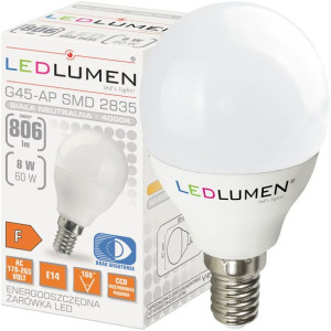 Żarówka LED E14 KULKA G45 8W=60W 806lm CCD Neutralna LEDLUMEN