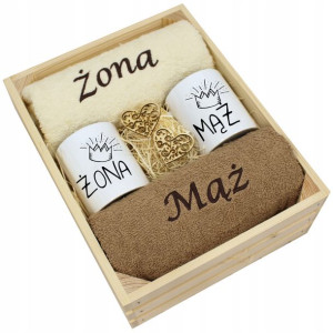 Prezent Ślubny Zestaw Ręczniki + Kubki Żona I Mąż