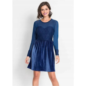 Bonprix Niebieska Aksamitna Rozkloszowana Sukienka 40-42 9607122