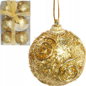 Komplet Zestaw 6 Bombek Brokatowych Złotych 5 Cm