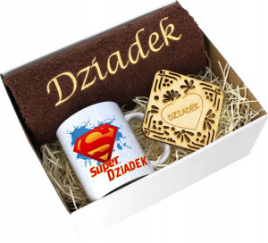 Prezent Dzień Dziadka Ręcznik Kubek Super Dziadek